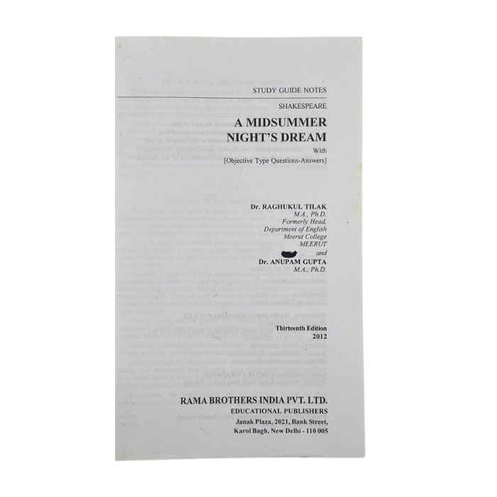A Midsummer Night's Dream (Study Guide Notes)