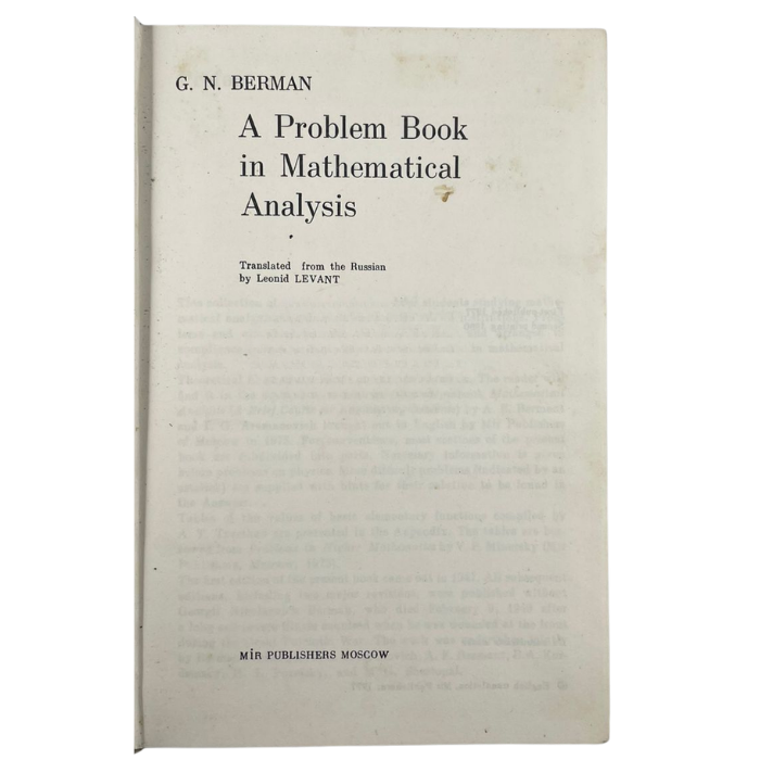 A Problem Book in Mathematical Analysis