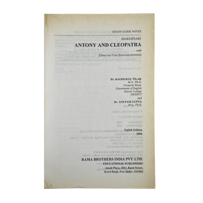 Antony and Cleopatra (Study Guide Notes)
