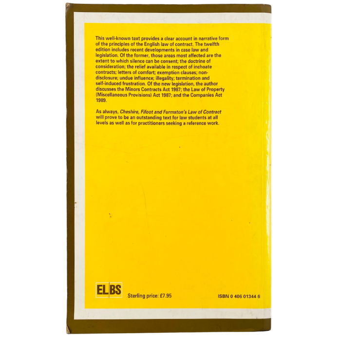 Cheshire  Fifoot and Furmston's Law of Contract (Twelfth Edition)