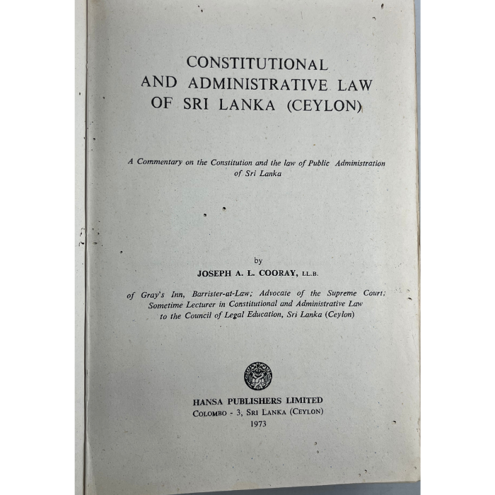 Constitutional and Administrative Law of Sri Lanka (Ceylon)