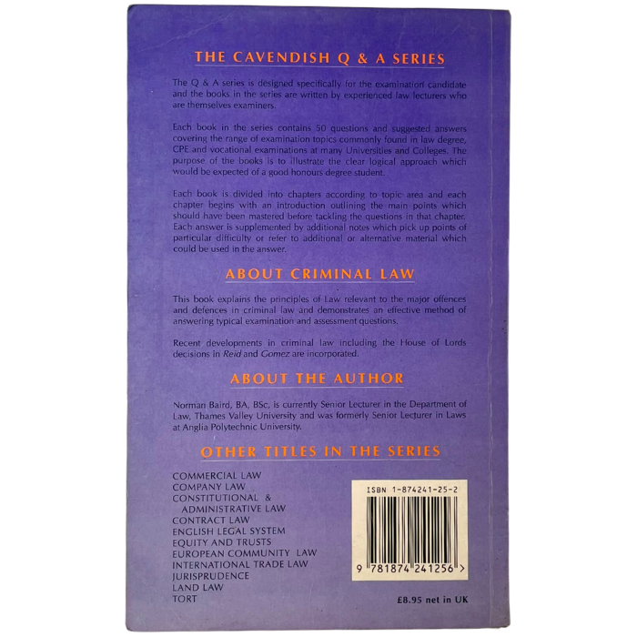 Criminal Law (The Cavendish Q & A Series)