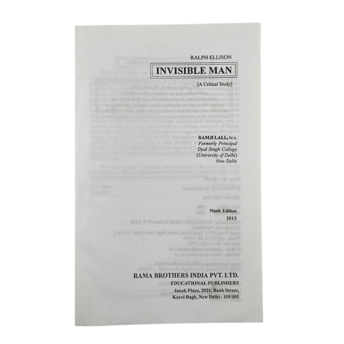 Invisible Man (A Critical Study)