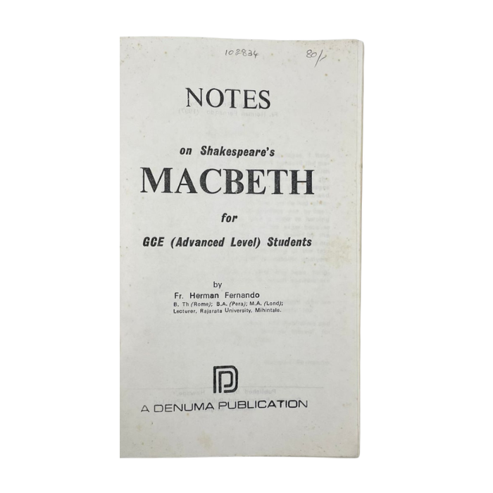 Notes on Shakespeare's Macbeth (for GCE A/L Students)