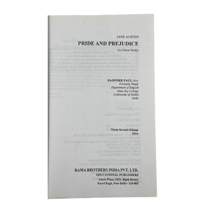 Pride and Prejudice (A Critical Study)