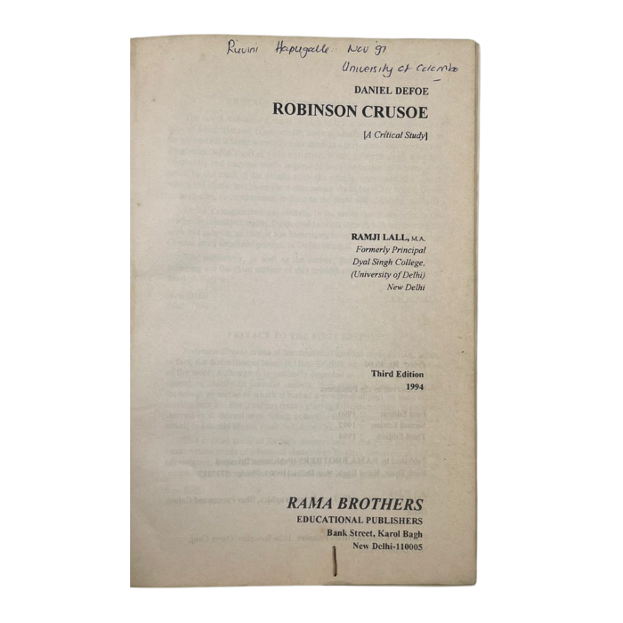 Robinson Crusoe (A Critical Study)