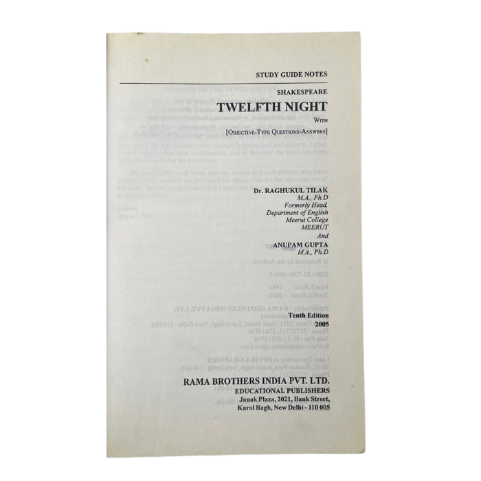 Shakespeare : Twelfth Night (Study Guide Notes)