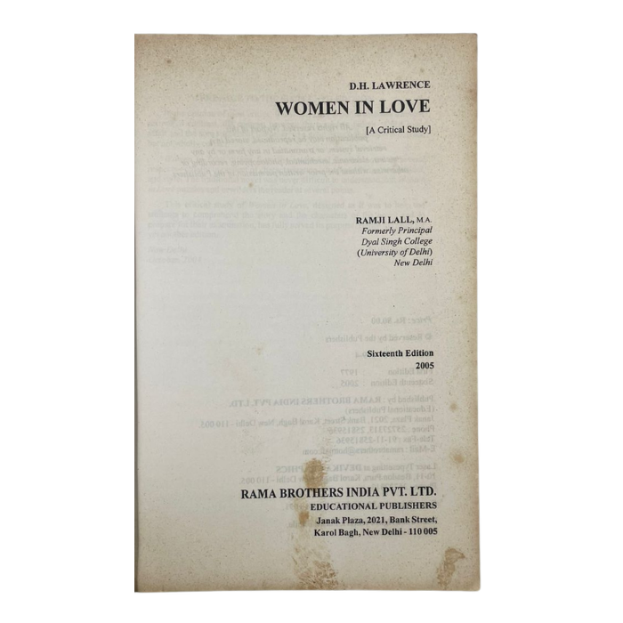 Women in Love (A Critical Study)